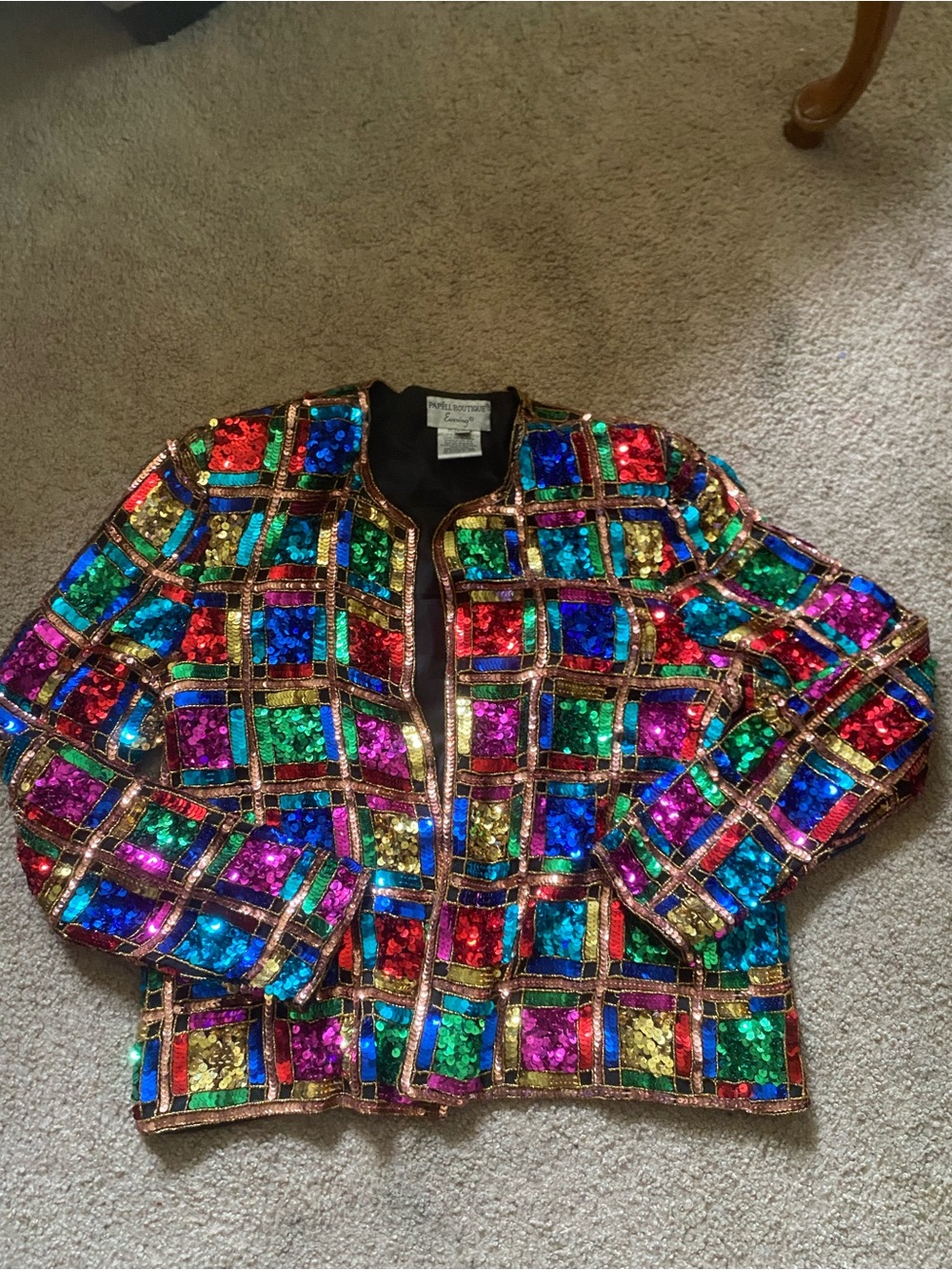 Vintage 80s/90s Papell Boutique Sequin Jacket Size XL Geometric Blazer
